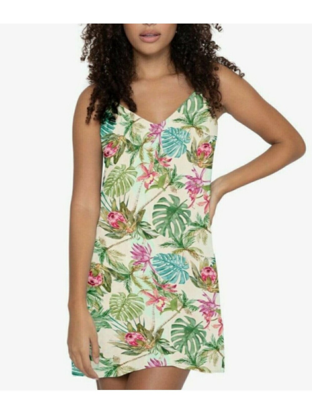 PilyQ Pq Tulum Harlow Tropical Print Slip Dress Swim Coverup $88 M/L